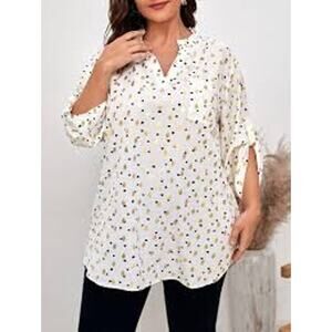 Heart and Gold Dot Print Roll Tab Sleeve Blouse2XL